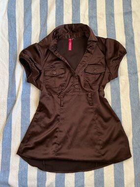 Heart Soul Brown Short-Sleeve Collared Blouse